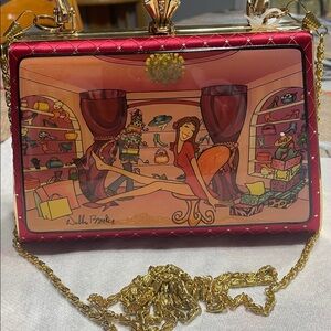 Vintage Debbie Brooks Red Handbag with Artistic Design